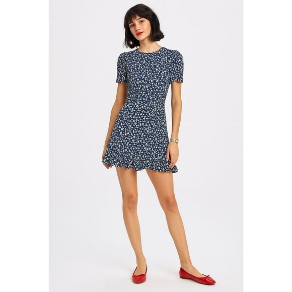 Not for sale  — Reformation Beesley Dress Navy White Floral Flutter Sleeve  Mini - Picture 6 of 14